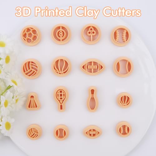 Puocaon Sports Polymer Clay Cutters - 16 Pcs for Jewelry Making, Football, Baseball, Basketball, Tennis, Volleyball, Earrings