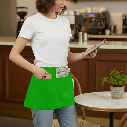 BOHARERS Waist Apron with 3 Pockets - Green Waitress Waiter Server Short Apron - color: D-1 Pack Green