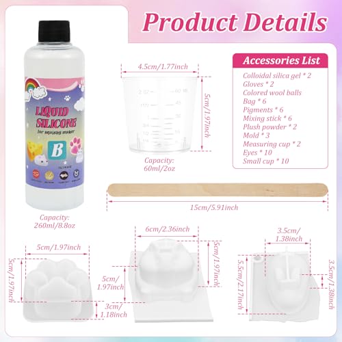 Tcwhniev DIY Squishy Kit, 18oz Bubble-Free Liquid Silicone for Handmade Squishies, Fast 2-3H Cure Stress Relief Sensory Toy Squishy Making Kit, Arts & Crafts Gift for Adults Beginners