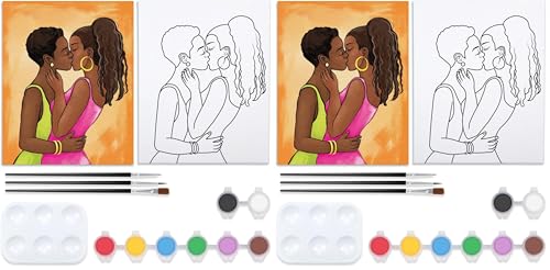 Canvas Painting Kit Pre Drawn Canvas for Painting for Adults Lesbian Couple Stuff Pride Rainbow LGBT Party Kits Paint and Sip Party Supplies 8x10 Paint Art Set (Pack of 2) - size: 8x10 (Pack of 2), style: Lesbian Couple