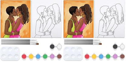 Canvas Painting Kit Pre Drawn Canvas for Painting for Adults Lesbian Couple Stuff Pride Rainbow LGBT Party Kits Paint and Sip Party Supplies 8x10 Paint Art Set (Pack of 2) - size: 8x10 (Pack of 2), style: Lesbian Couple