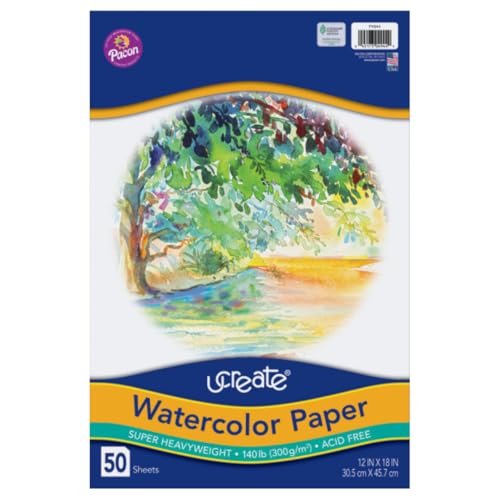 UCREATE Super Heavyweight Watercolor Paper, White, 140 lb., 12" x 18", 50 Sheets/Pack, Case of 6 Packs, 300 Sheets Total - size: 12" x 18" (Pack of 6)