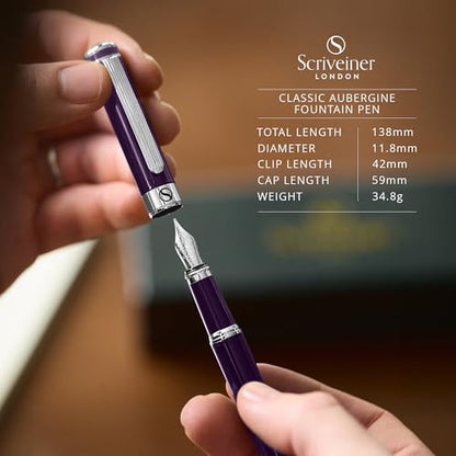 Scriveiner Luxury Fountain Pen - Aubergine, Schmidt Gilded Nib (Fine), Converter, Best Pen Gift Set for Men & Women, Professional, Executive, Office, Nice Pens - color: 9. Aubergine, style: Fine Nib