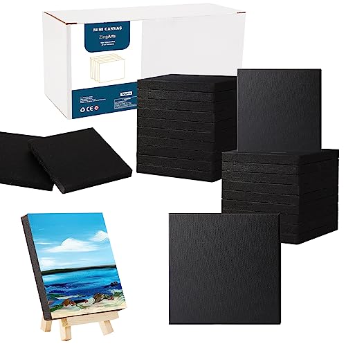 Mini Canvases, Pack of 24, 3' x 3' Black Canvas Boards, Art Supplies for Acrylic Pouring and Oil Painting - size: 3"x3" without easel