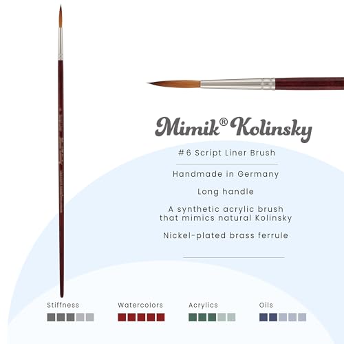 Creative Mark Mimik Kolinsky Watercolor Brush - # 6 Script Liner - Long Handle Synthetic Paint Brush - Handmade in Germany - Synthetic Sable Paint Brushes for Professional Artists - Animal-Friendly - size: 6