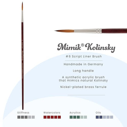 Creative Mark Mimik Kolinsky Watercolor Brush - # 6 Script Liner - Long Handle Synthetic Paint Brush - Handmade in Germany - Synthetic Sable Paint Brushes for Professional Artists - Animal-Friendly - size: 6