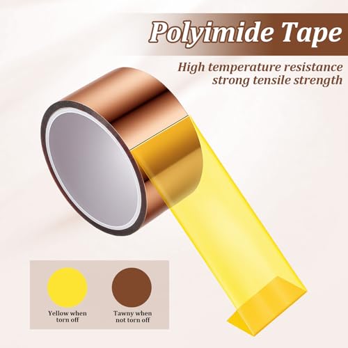 3 Rolls 50mm x 33m Total 324ft Polyimide High Temp Tape - 500°F Heat Resistant, No Residue Adhesive for Sublimation, 3D Printing, Soldering & Electronics