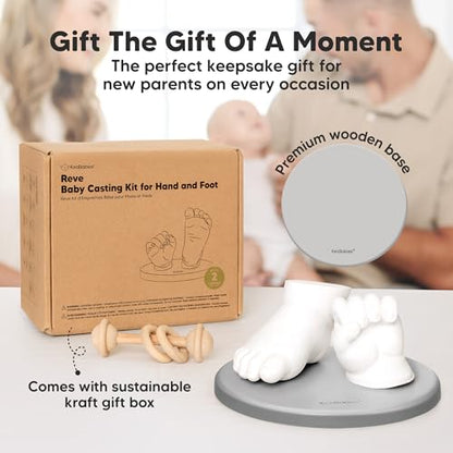 KeaBabies Baby Casting Kit Hands and Feet Mold - 3D Newborn Hand Casting Kit & Stylish Wood Base, Easy DIY Infant Foot Molds 0-9 Months,First Christmas & Baby Keepsake Shower Gifts(Round, Cloud Gray) - color: Cloud Gray, style: Round