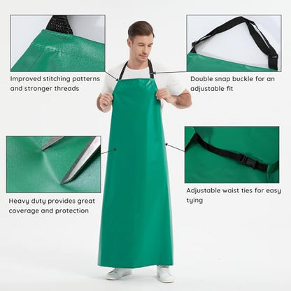 Thicker Rubber Apron, Extra Long Adjustable Apron, Heavy Duty Oil&Chemical Resistant Waterproof Work Aprons - color: Green