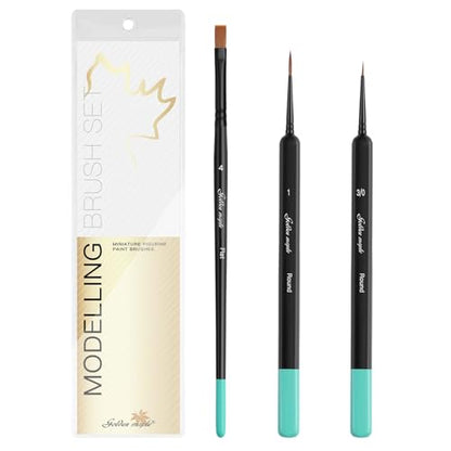 Kolinsky Sable Miniature Paint Brushes-Golden Maple 3pcs Detail Paint Brushes Drybrush for Acrylic Watercolor, Small Fine Detail Paint Brush Set Use for Mini Paints,Paint by Number, Miniature Painting - color: Black+green