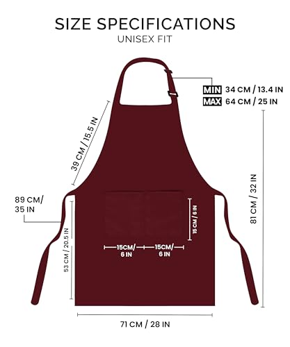 Utopia Kitchen 2 Pack Bib Apron, Adjustable with 2 Pockets, Water and Oil Resistant, Cooking Kitchen Chef Apron for Women Men - color: Burgundy