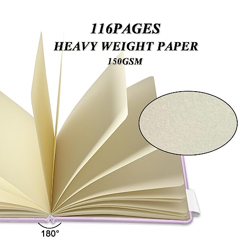 5" x 5" Hardcover Sketch Book,Small Mixed Media Sketch Pad,58 Sheets 150GSM Acid-Free Artist Drawing Paper,Travel Journal Blank Notebook for Adults Painting,Illustration,Art Supplies.Purple Pink - color: 150gsm PU-purple pink