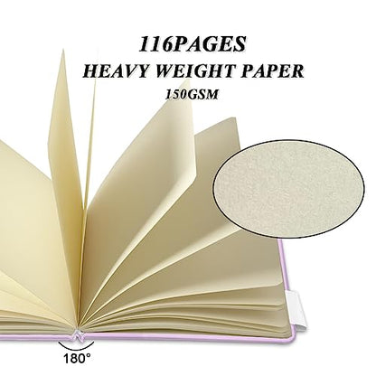 5" x 5" Hardcover Sketch Book,Small Mixed Media Sketch Pad,58 Sheets 150GSM Acid-Free Artist Drawing Paper,Travel Journal Blank Notebook for Adults Painting,Illustration,Art Supplies.Purple Pink - color: 150gsm PU-purple pink