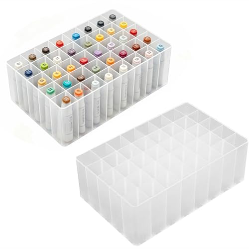 2-Pack Clear 40-Slot Art Marker Pen Holder Desk Stand Organizer Storage Tray, Empty Marker Storage Case for Artists & Students (White) - color: White