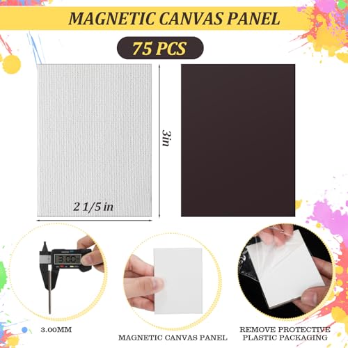 Nezyo 75 Pieces Magnetic Painting Canvas Panel Mini Canvas Boards Mini Canvases Tile Art for Painting Magnetic Fridge Locker Art Paints Crafts DIY Kit(Square,2 1/5 x 3 in) - size: 2.2 x 3 in, style: Square