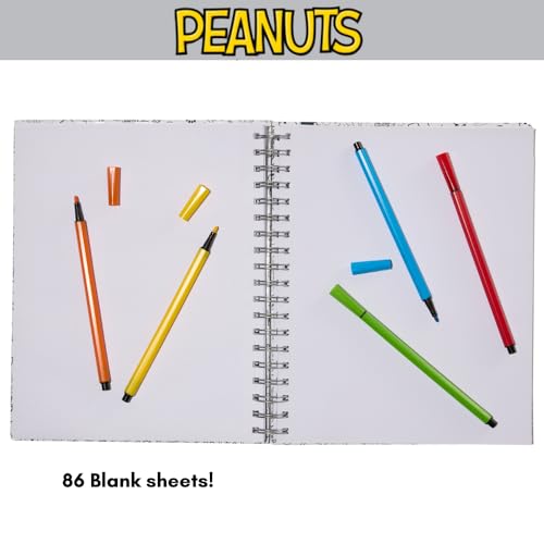 Peanuts Gang Sketchbook for Kids with Washable Markers, 86 Blank Pages Spiral Bound, Snoopy - color: Peanuts Gang