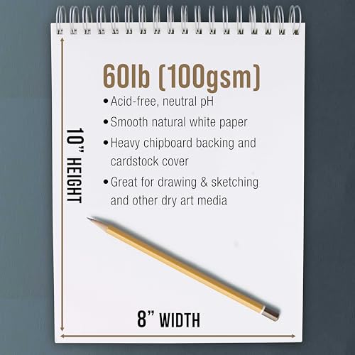 U.S. Art Supply 8"x10" Top Spiral Bound Sketch Book, 2 Pack, 100 Sheets Each, 60lb (100gsm), Acid-Free, Artist Sketchbook, Drawing Pad for Adults & Students - size: 8-x-10-inch