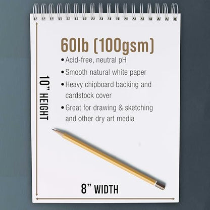 U.S. Art Supply 8"x10" Top Spiral Bound Sketch Book, 2 Pack, 100 Sheets Each, 60lb (100gsm), Acid-Free, Artist Sketchbook, Drawing Pad for Adults & Students - size: 8-x-10-inch