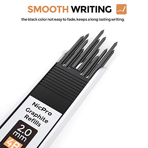 Nicpro 2.0 mm Mechanical Pencil Set, Artist Metal Lead Holder Metal Marker Carpenter pencils with 60 Graphite Lead Refill HB, 2H, 4H, 2B, 4B, Eraser, Sharpener for Draft Drawing, Writing Art Sketching - size: 1 Count (Pack of 1)