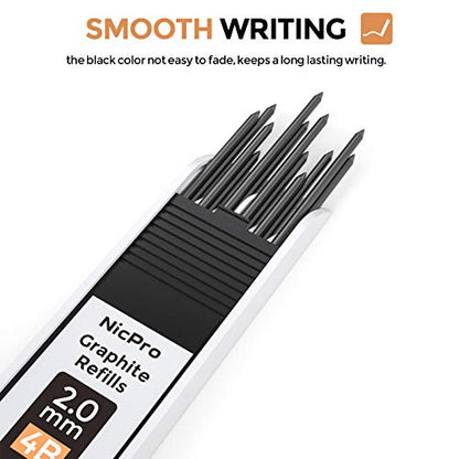 Nicpro 2.0 mm Mechanical Pencil Set, Artist Metal Lead Holder Metal Marker Carpenter pencils with 60 Graphite Lead Refill HB, 2H, 4H, 2B, 4B, Eraser, Sharpener for Draft Drawing, Writing Art Sketching - size: 1 Count (Pack of 1)