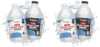 Promise Epoxy Fast Cure Resin 1 Gal - Crystal Clear UV-Resistant, Self-Leveling, No VOCs with 1-Hour Demold Time, for Jewelry Making, Crafts, Coatings, Use with Mica Powder & Dyes (Pack of 2) - size: 1 Gallon (Pack of 2)