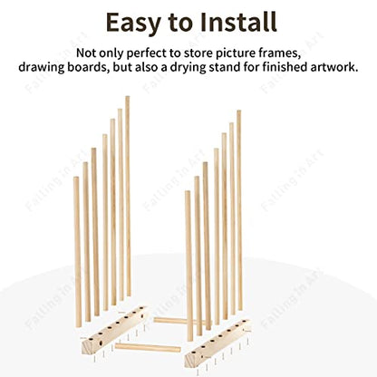 Falling in Art Large Wooden Art Storage Rack - Canvas Drying Stand for Artworks, Frames, Canvases, Drawing Boards, Prints, Panels, Paintings Display - size: Large