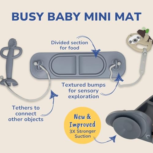 BUSY BABY Silicone Mini Mat - NEW and Improved Suction Cups, 2 Straps to Secure Baby Essentials, Self Feeding, Baby Led Weaning, Travel Wet Bag Included (Spearmint Mini) - color: Spearmint Mini