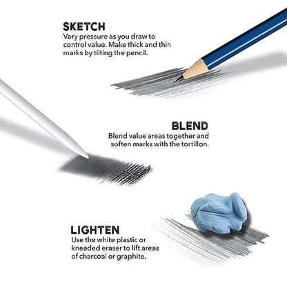 ArtSkills Sketch Kit, Art Sets for Adults with Pencil Set and Charcoal Art Supplies, Shading Pencils for Sketching, Charcoal for Drawing, Professional Drawing Pencils, 39 Pc
