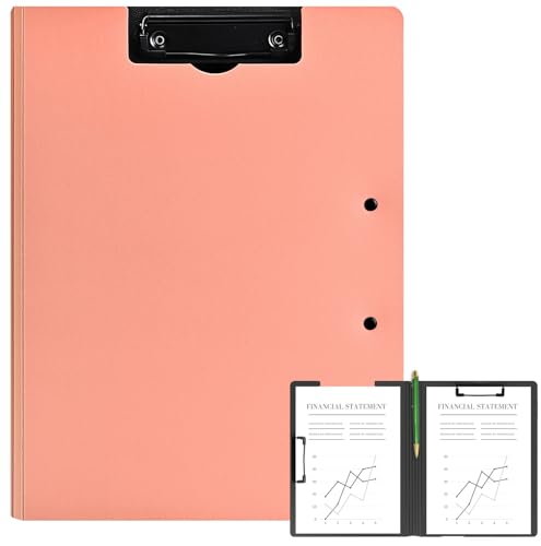 Clipboard Folder, A4 Foldable Clipboards, Office Clipboard Folder with Double Clips Metal Clip, 360 Degree Foldable Storage Clipboards for Office, School or Medical Field, Pink - style: 1Pack- Pink