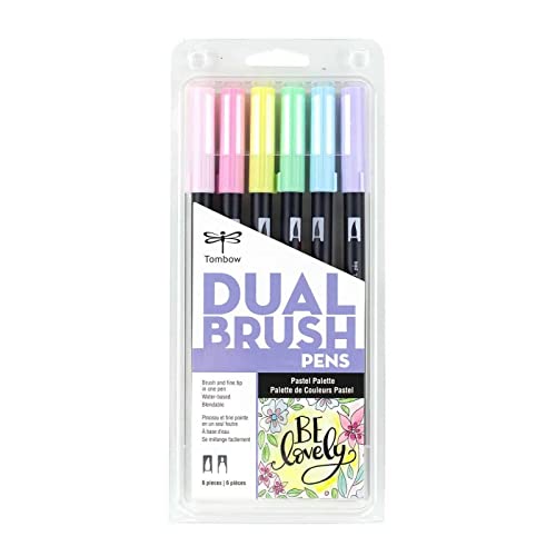 Tombow 56213 Dual Brush Pen Art Markers, Pastel, 6-Pack. Blendable, Brush and Fine Tip Markers - color: Pastel