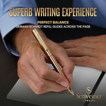 Scriveiner Gold Ballpoint Pen - Stunning Luxury Pen, Real Gold Plating, Schmidt Black Refill, Best Ball Pen Gift Set for Men & Women, Professional Executive Office, Nice Fancy Designer Pens - color: 3. Gold