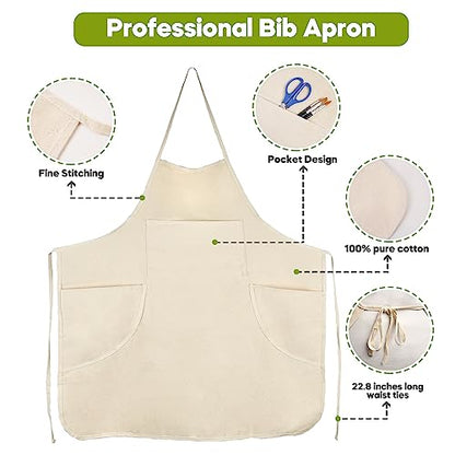 conda 100% Cotton Canvas Professional Bib Apron With 3 Pockets for Women Men Adults,Waterproof,Natural 31inch By 27inch - color: Beige