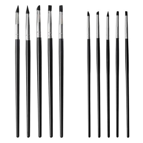 10 Pcs Silicone Paint Brushes, Silicone Sculpting Tools, 5 Shapes Head Rubber Paint Pens Flexible Clay Carving Tools for Pottery Handicraft Nail Art Artwork - color: 10 Pcs
