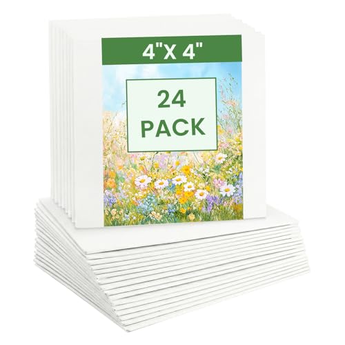 24 Pack Small Canvases for Painting Cotton Blank Canvas Boards 4x4 inch White Bulk Canvas for Acrylic Oil Watercolor Paint Canvases for Kids Students Beginners - size: 4*4 in 24pack