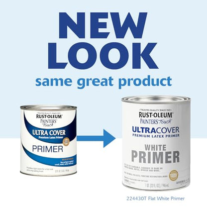 Rust-Oleum Brush On Paint 224430T Painter's Touch Latex, Quart, Acrylic Flat White Primer, 32 Fl Oz (Pack of 1) - color: Flat White Primer, size: 1 Quarts (Pack of 1)