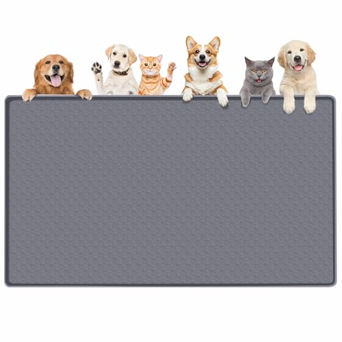 Dog Food Mat 51''x25.6'' Extra Large Dog Mat for Food and Water,Light Grey | Silicone Dog Bowl Mat with Raised Edge, Waterproof Non-Slip Pet Feeding Mat for Floors, fit for Dog Cat Bowls - color: Dark Grey-Rhombus, size: 51"L x 25.6"W