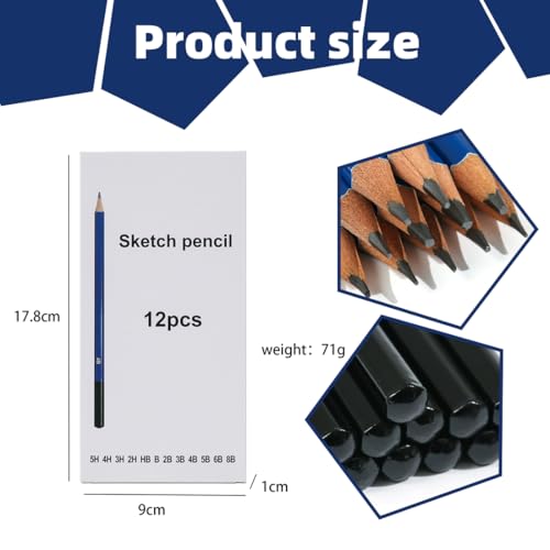12-Piece Drawing Pencil Set, Various Grades 5H to 8B for Sketching and Art