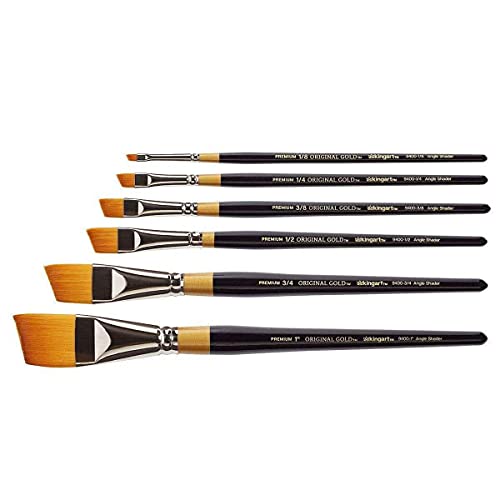 KINGART Premium 6 pc. Original Gold 9400 Series Angular Shader Artist Brush Set, Synthetic Golden Taklon Hair, Short Handle, 6 Sizes: 1/8", 1/4", 3/8", 1/2", 3/4", 1" - size: 1/8-1 inch (Set of 6)