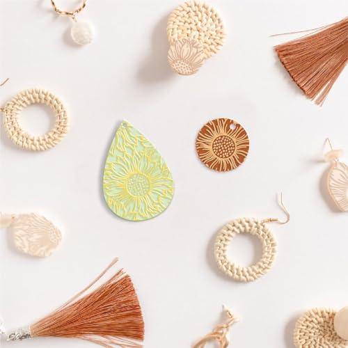 Polymer Clay Sunflower Texture Sheets for Earring Jewelry Making, Clay Floral Texture Mat for Polymer Clay Projects, Stamps and Earrings Tools - style: sunflowers