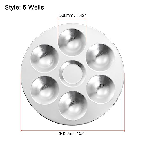 HARFINGTON 2pcs Aluminum Round Paint Mixing Pallet, 5.4" 6 Wells, Silver, for Acrylic Oil Watercolor Artist DIY Painting