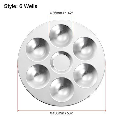 HARFINGTON 2pcs Aluminum Round Paint Mixing Pallet, 5.4" 6 Wells, Silver, for Acrylic Oil Watercolor Artist DIY Painting