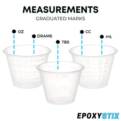 [400 Pack - 1oz] Epoxy Resin Mixing/Medicine Cups With 100 Bonus Mixing Sticks For Mixing Paint, Stain, Epoxy, And Resin - 1 Ounce (30ml) Graduated Plastic Cups (4 Sleeves) - EpoxyStix - size: 400ct with 100 Stir Sticks