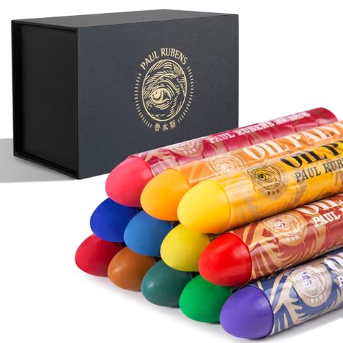 Paul Rubens Large Oil Pastels Set - 12 Colors B (0.79" x 4.72" Jumbo Sticks), Vibrant Colors, Creamy Texture and Blends Easily for Artists, Students and Professionals, Ideal for Filling in Large Areas - color: 12 Colors B