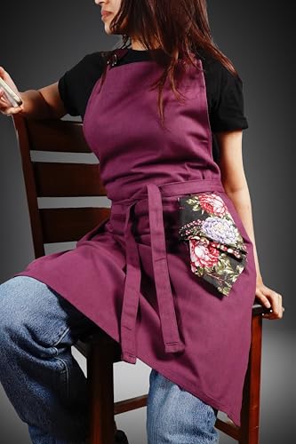 100% Cotton Kitchen Apron with 2 Pockets – Adjustable Chef Apron for Cooking Baking BBQ – Unisex Apron - color: Wine, size: Standard