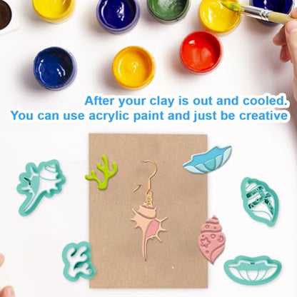 14Pcs Sea Shell Polymer Clay Earrings Cutters | For Adults DIY Jewelry for Earrings Making Birthday Party DIY Supplies, Ocean Theme, Plastic Material - style: Shell