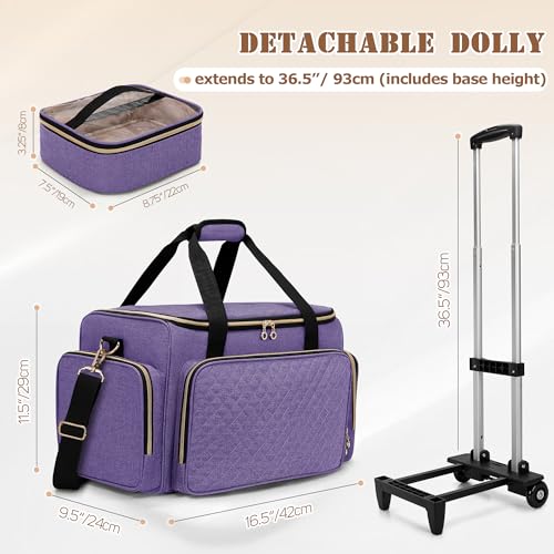 LUXJA Rolling Makeup Case with 3 Removable Pouches and 1 Makeup Brush Bag, Large Makeup Bag Cosmetic Bag with Detachable Dolly (Patented), Purple - color: Purple