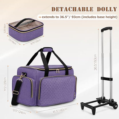 LUXJA Rolling Makeup Case with 3 Removable Pouches and 1 Makeup Brush Bag, Large Makeup Bag Cosmetic Bag with Detachable Dolly (Patented), Purple - color: Purple