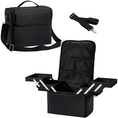 Yueieoun Large Makeup Case,Nail Bag with 4 Tier, Travel Makeup Box Organizer,Nail Kit Storage Tattoo Bag Make Up Case for women/Nail Art/Eyelash Extension/Tattoo/MUA, with luggage sleeve, Black - size: Medium