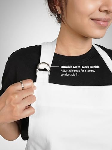 100% Cotton Kitchen Apron with 2 Pockets – Adjustable Chef Apron for Cooking Baking BBQ – Unisex Apron - color: White, size: Standard