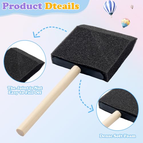 6 Pcs Foam Paint Brushes, 3 Inch Sponge Brushes | for Painting Varnishes, Staining, DIY Craft Projects, Finishing